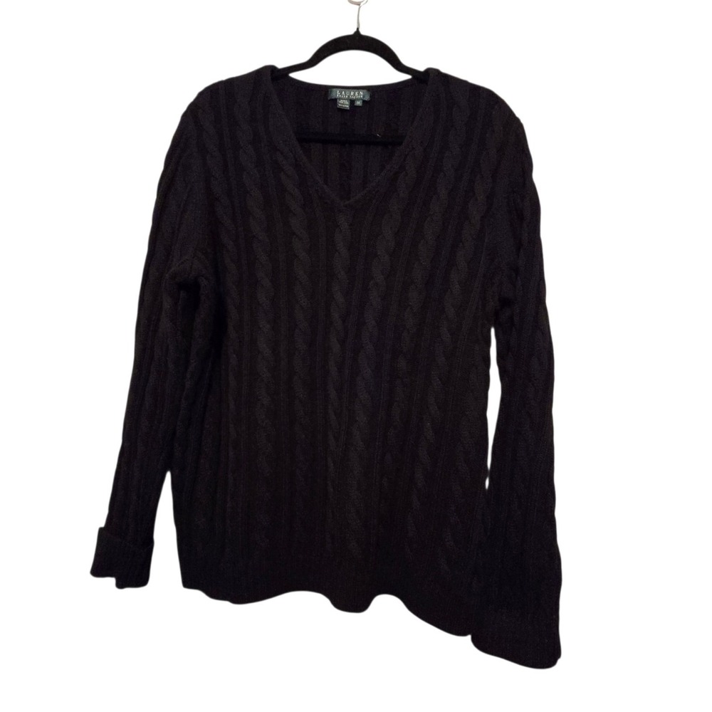Lauren Ralph Lauren LRL Cotton Cable Knit Sweater Women 2X Black Stretchy Preppy